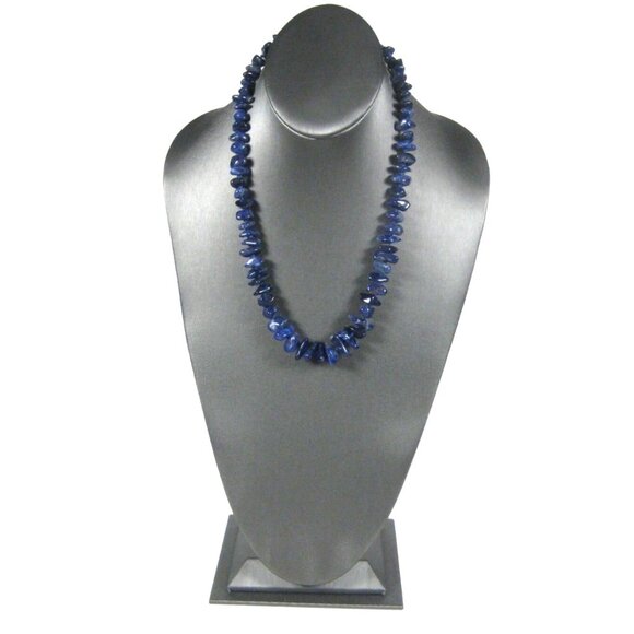 Lapis Lazuli Stone Chip Necklace Beaded 22 inch Vintage Strand Hand Knotted - Picture 2 of 6
